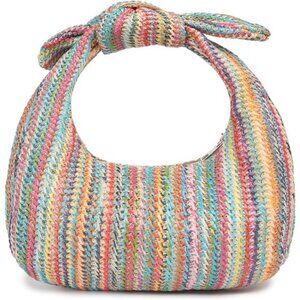 Knotted Straw Clutch Purse Bow Summer Beach Bag Dumpling Evening Handbag
